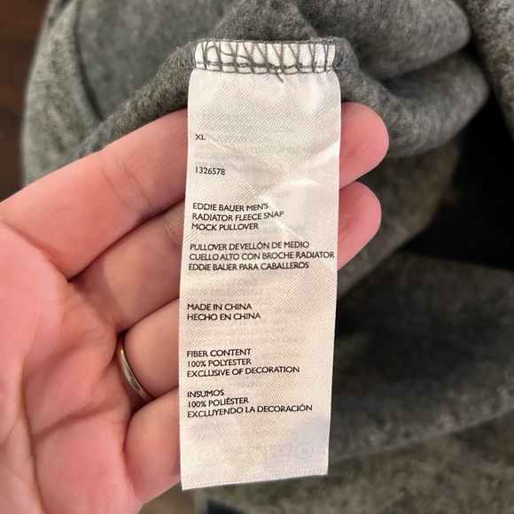 Eddie Bauer Mens Radiator Fleece Pullover Sweater Snap Front Gray XL Long Sleeve - Picture 7 of 8